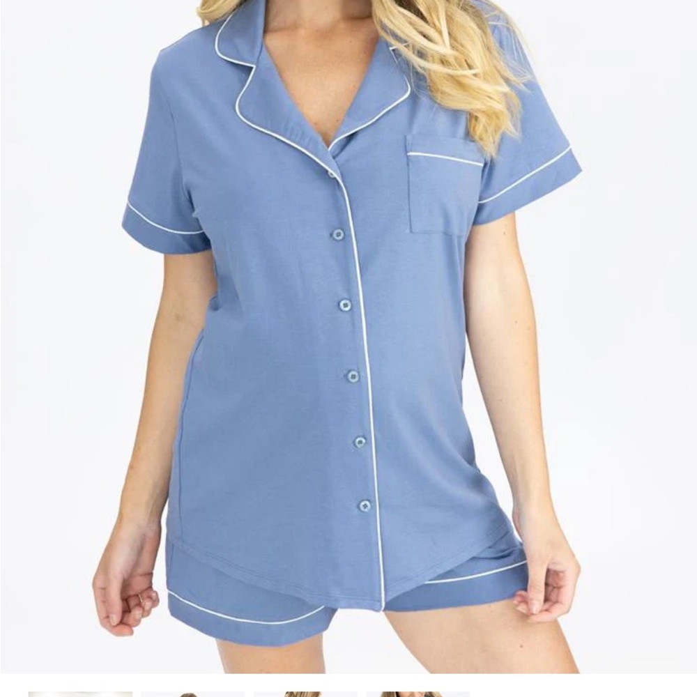 Angel Maternity Sky Blue Button-Up Women's Pajama Set